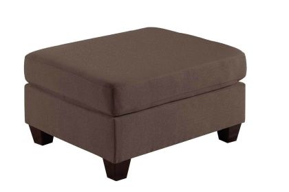 Living Room Furniture Ottoman Black Coffee Linen Like Fabric 1pc Cushion Ottoman Wooden Legs
