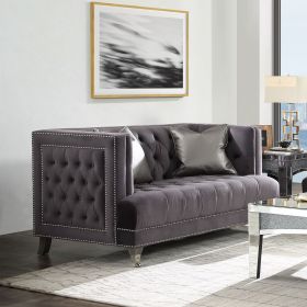 Hegio Loveseat w/2 Pillows; Gray Velvet 55266