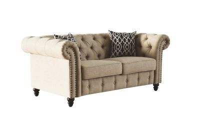 Aurelia Loveseat w/2 Pillows; Beige Linen 52421