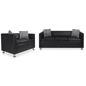 Sofa Set 2-Seater and 3-Seater Black Faux Leather
