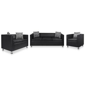 Sofa Set Armchair 2-Seater 3-Seater Black Faux Leather