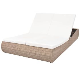 Patio Lounge Bed Poly Rattan Beige