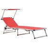 Folding Sun Lounger with Roof Aluminum and Textilene Red