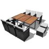 11 Piece Patio Dining Set Poly Rattan and Acacia Wood Black