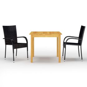 3 Piece Patio Dining Set Black