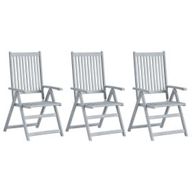 Patio Reclining Chairs 3 pcs Gray Solid Acacia Wood