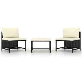 3 Piece Patio Sofa Set with Cushions Black Poly Rattan