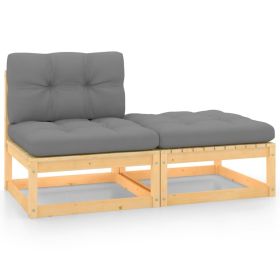 2 Piece Patio Lounge Set with Cushions Solid Pinewood