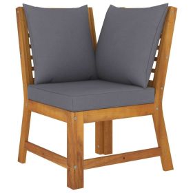 Sectional Corner Sofa with Dark Gray Cushion Solid Acacia Wood