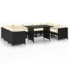 10 Piece Patio Lounge Set with Cushions Poly Rattan Black