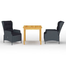 3 Piece Patio Dining Set Dark Gray