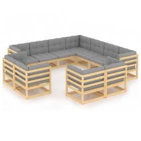 11 Piece Patio Lounge Set with Cushions Solid Pinewood