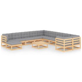 12 Piece Patio Lounge Set with Cushions Solid Pinewood