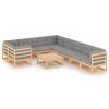 10 Piece Patio Lounge Set with Cushions Solid Pinewood