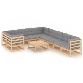 10 Piece Patio Lounge Set with Cushions Solid Pinewood