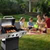 Propane Grill 3 Burner Barbecue Grill Stainless Steel Gas Grill with Side Burner and Thermometer for Outdoor BBQ; Camping