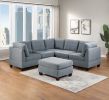 Living Room Furniture Cocktail Ottoman Grey Linen Like Fabric 1pc Plush Ottoman Wooden Legs