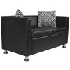 Sofa Set Armchair and 2-Seater Black Faux Leather