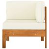 2 Piece Patio Lounge Set with Cream White Cushions Acacia Wood