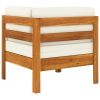 2 Piece Patio Lounge Set with Cream White Cushions Acacia Wood