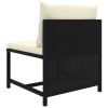 Sectional Middle Sofa with Cushions Black Poly Rattan