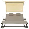 Double Sun Lounger with Canopy Textilene Taupe and Cream