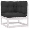 10 Piece Patio Lounge Set with Cushions White Solid Pinewood