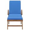Sun Lounger with Cushion Solid Teak Wood Blue