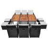 11 Piece Patio Dining Set Poly Rattan and Acacia Wood Black