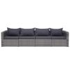 4 Piece Patio Sofa Set with Cushions Gray Poly Rattan
