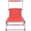 Folding Sun Lounger with Roof Aluminum and Textilene Red