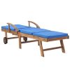 Sun Lounger with Cushion Solid Teak Wood Blue