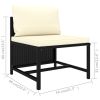 3 Piece Patio Sofa Set with Cushions Black Poly Rattan