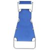 Folding Sun Lounger with Canopy Blue Aluminum