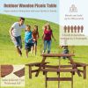 6-Person Circular Outdoor Wooden Picnic Table for Patio; Backyard; Garden; DIY w/ 3 Built-in Benches; 1720lb Capacity - Brown