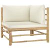 2 Piece Patio Lounge Set with Cream White Cushions Bamboo