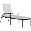 Sun Lounger with Footrest PE Rattan Black
