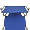 Folding Sun Lounger with Canopy Blue Aluminum
