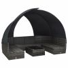 9 Piece Patio Lounge Set with Canopy Poly Rattan Anthracite