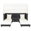 Extendable 3-Seater Sofa Bed with Roof Poly Rattan Black