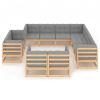 11 Piece Patio Lounge Set with Cushions Solid Pinewood