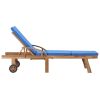 Sun Lounger with Cushion Solid Teak Wood Blue