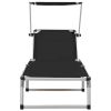 Folding Sun Lounger with Roof Aluminum and Textilene Black