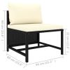 Sectional Middle Sofa with Cushions Black Poly Rattan