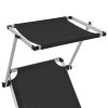 Folding Sun Lounger with Roof Aluminum and Textilene Black