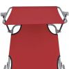 Folding Sun Lounger with Canopy Steel and Fabric Red