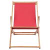 Folding Beach Chair Fabric and Wooden Frame Red