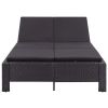 2-Person Sunbed with Cushion Black Poly Rattan