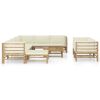 10 Piece Patio Lounge Set with Cream White Cushions Bamboo