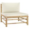 10 Piece Patio Lounge Set with Cream White Cushions Bamboo